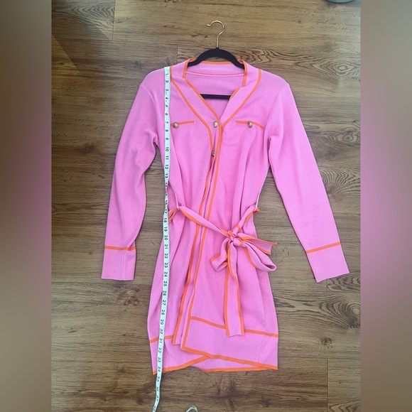 Pink Queen Women's Long Sleeve Button Down Sweater Dress with Belt Size Medium - Picture 11 of 11